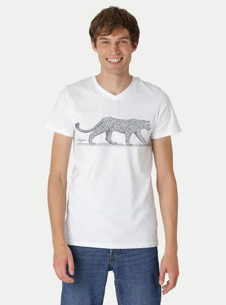 Peaces.bio - handbedruckte Biomode Peaces.bio - handbedruckte Biomode Bio-Herren-T-Shirt V-Neck Leopard, Weiß, – Produktbild 2 von 2