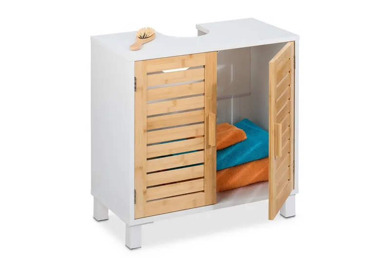 RELAXDAYS RELAXDAYS Waschbeckenunterschrank mit Bambus-Türen (1-St), Braun|weiß, – Produktbild 1 von 5