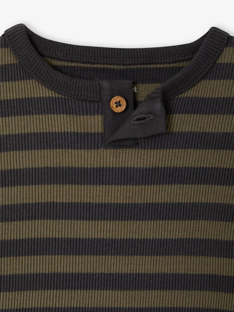 Vertbaudet Ringelshirt Baby, Khaki, – Produktbild 3 von 3