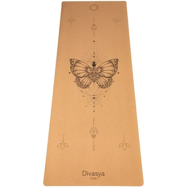 Divasya Divasya Yogamatte aus Kork & Naturkautschuk | mit Gurt & Hülle | 6 Designs, Cosmic butterfly, – Produktbild 1 von 4