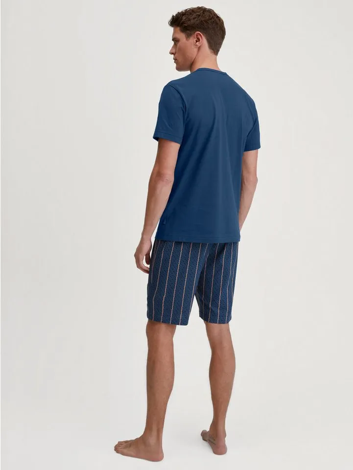 CALIDA CALIDA Shorty Relax Imprint 1 (2 tlg) mit Rundhalsausschnitt, Knopfleiste, kurze Ärmel, Single Jersey, Blau, – Produktbild 3 von 5