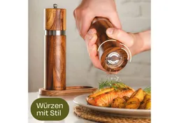 Praknu Salz-/Pfeffermühle Salz und Pfeffermühle aus Akazienholz mit Untersetzer manuell – Produktbild 1 von 1