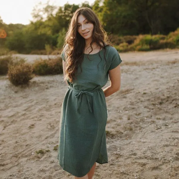 NORDLICHT NORDLICHT Damen Musselin Kleid aus 100% Bio-Baumwolle ELIN, Grün, – Produktbild 1 von 4
