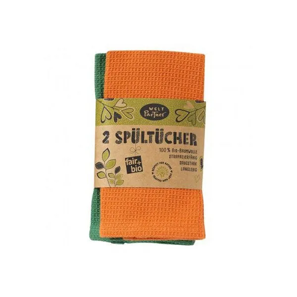 weltPartner weltPartner 2er-Set Spültücher aus Bio-Baumwolle, 30x30 cm, Orange-grün, – Produktbild 1 von 1