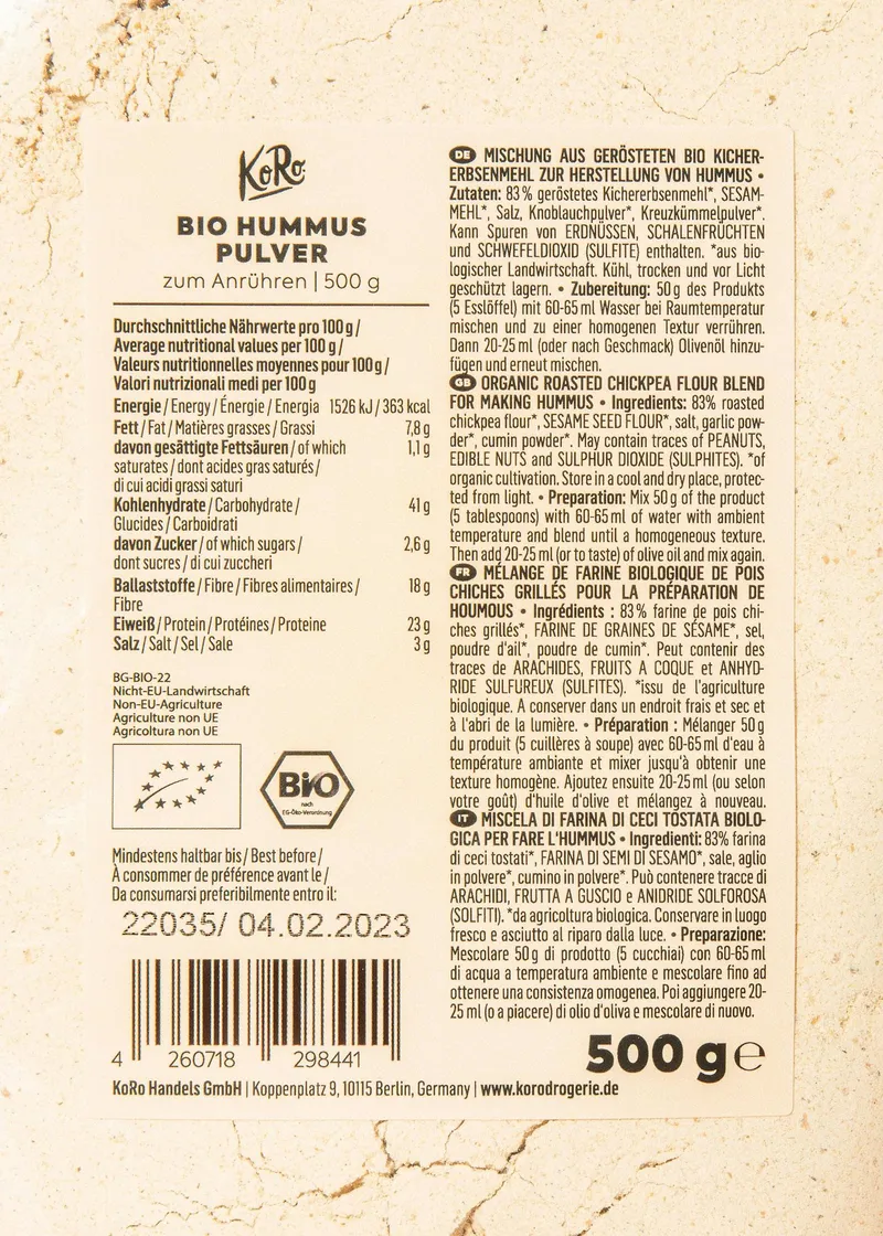 KoRo Bio Hummus Pulver 500 g – Produktbild 5 von 5