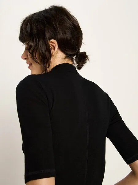LANIUS LANIUS Halbarmshirt mit Stehkragen aus Bio-Merinowolle, Black (schwarz), – Produktbild 4 von 4