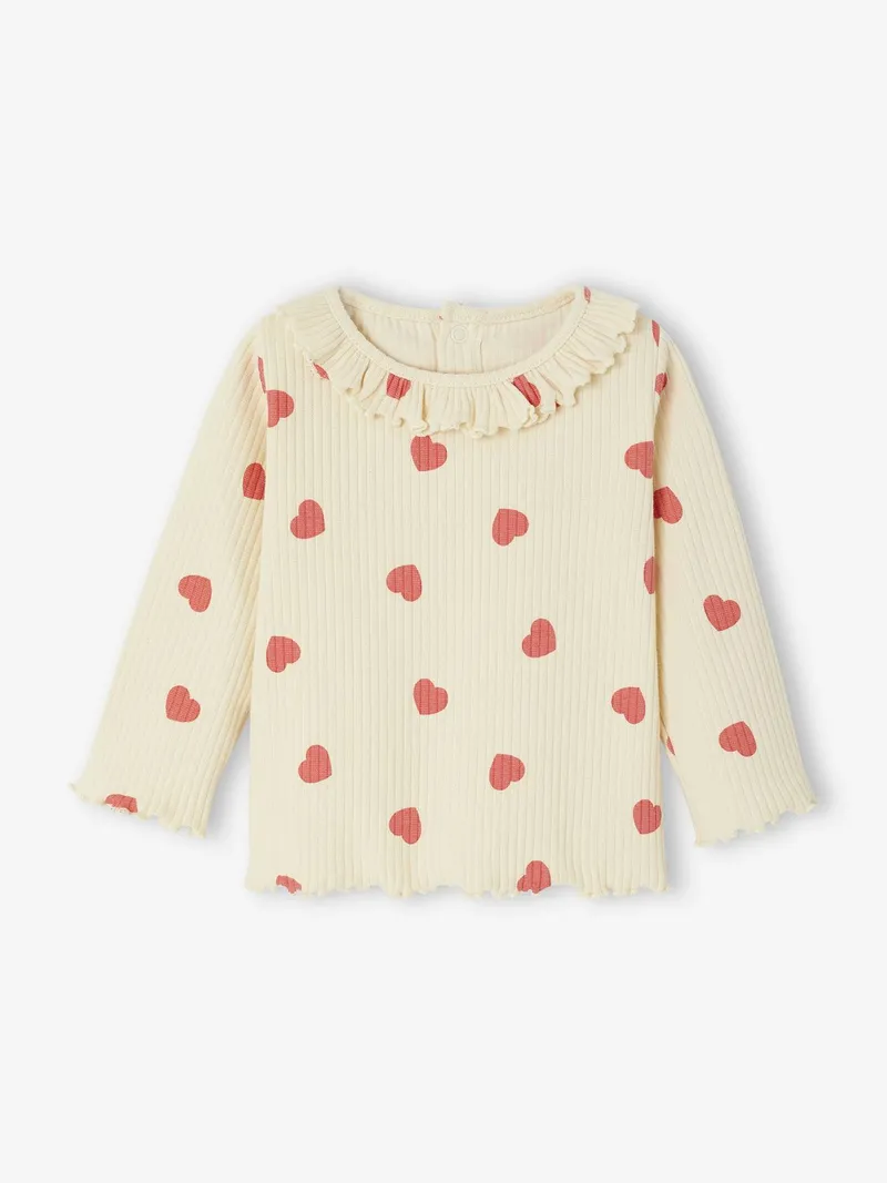Vertbaudet Mädchen Baby Shirt mit Volantkragen, Vanille, – Produktbild 1 von 4