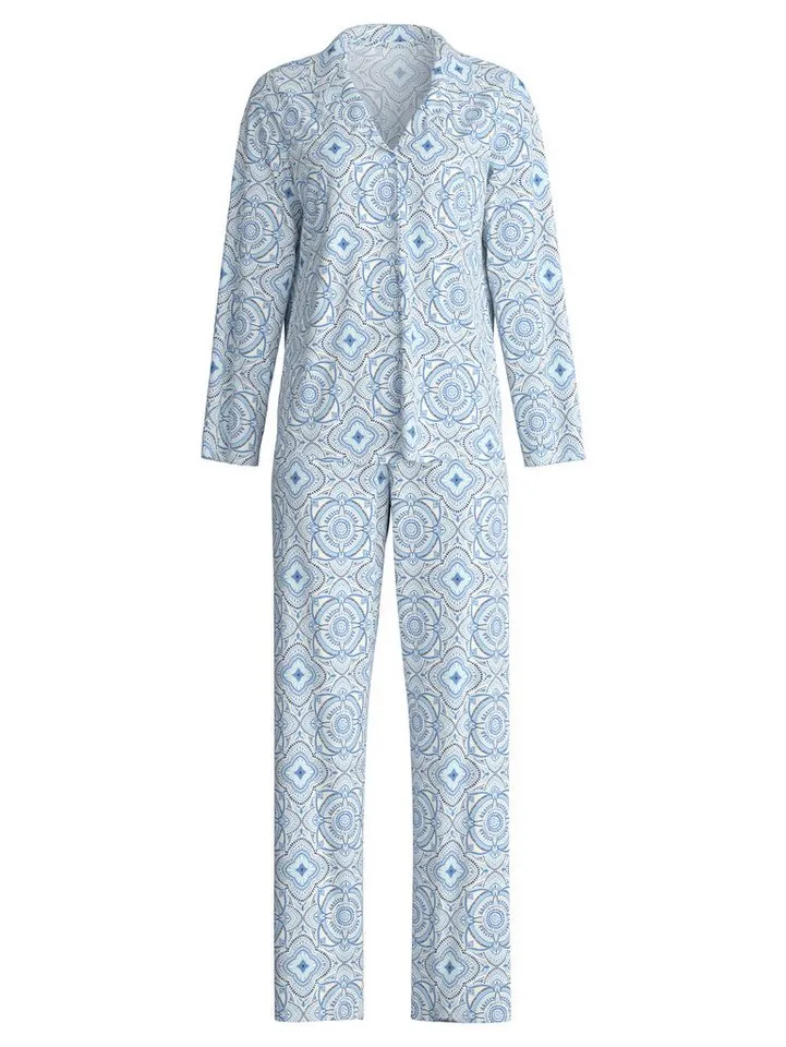 CALIDA CALIDA Pyjama Cotton Special Damen (2 tlg) durchgeknöpft, weich und glatt mit Reverskragen, Blau, – Produktbild 1 von 5