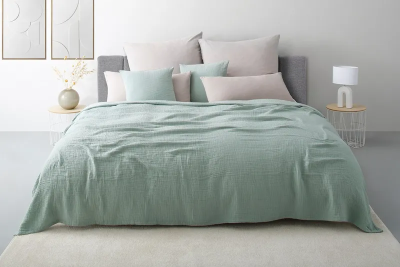 OTTO home Kissenbezug Bailee, 2er-Set, Kuschelige Musselin Qualität, Uni-Style, (2 Stück), 50x50 cm, Hotelverschluß, 100% atmungsaktive Buamwolle, Grün, – Produktbild 3 von 3