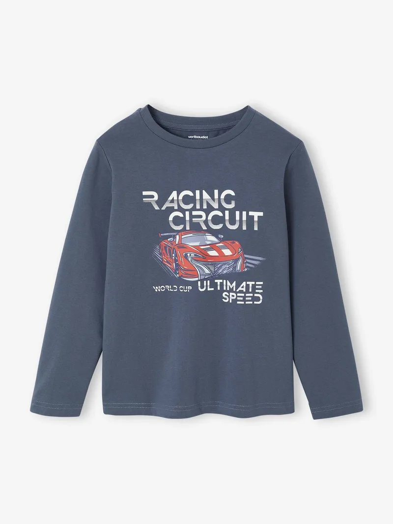Vertbaudet Jungen Langarmshirt mit witzigem Sport-Print, Schiefergrau, – Produktbild 1 von 2