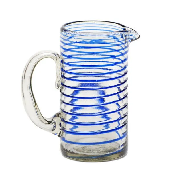 GLOBO Fair Trade GLOBO Fair Trade Krug Limonada aus Recyclingglas, mundgeblasen, Blaue spirale, – Produktbild 1 von 2