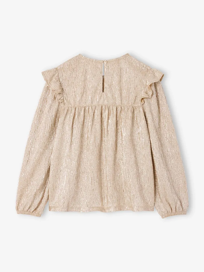 Vertbaudet Festliche Langarm-Mädchenbluse aus Lamé, Gold, – Produktbild 2 von 3