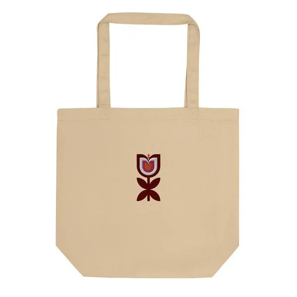 PepMelon Tulpen Blume bestickte Shopper-Tasche aus Bio-Baumwolle, Creme (weiss), – Produktbild 2 von 3