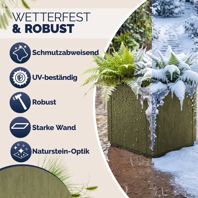 Casaria® Blumentopf Ethica 2er-Set Olivgrün Kunststoff 80x36x36cm – Produktbild 2 von 2