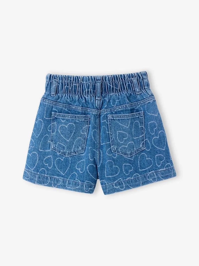 Vertbaudet Jeansshorts mit Print Mädchen, Blue stone herzen, – Produktbild 3 von 4