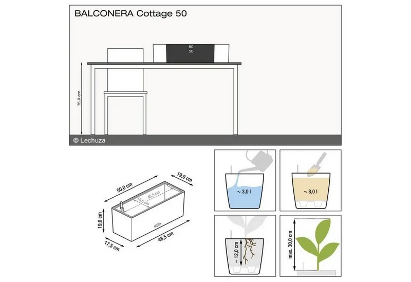 Lechuza® Lechuza® Balkonkasten Balconera Cottage 50 granit, Grau, – Produktbild 3 von 5