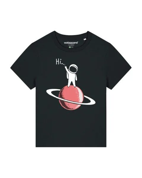 watapparel watapparel T-Shirt Frauen Astronaut says Hi, Black, – Produktbild 1 von 3