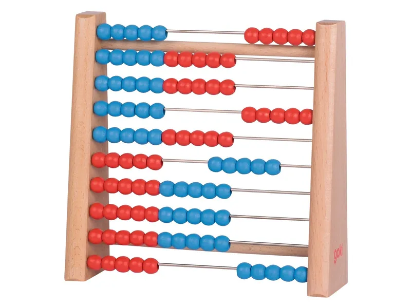 Goki goki Rechenrahmen Abacus aus Holz, 100 Perlen Maße 17 x 5 x 16,5 cm, Natur, rot, blau, – Produktbild 1 von 2