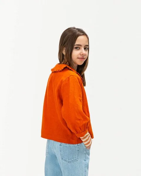 MATONA Matona Einzigartige Leinenbluse mit romantischem Rüschenkragen für Kinder / Vintage Collar Blouse, Squash, – Produktbild 2 von 4
