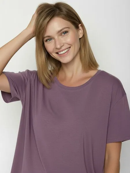 GreenBomb GREENBOMB Basic Feel - Lässiges T-Shirt aus Bio-Baumwoll-Mix / GOTS / Fair & Vegan, Lila (moorberry), – Produktbild 2 von 4