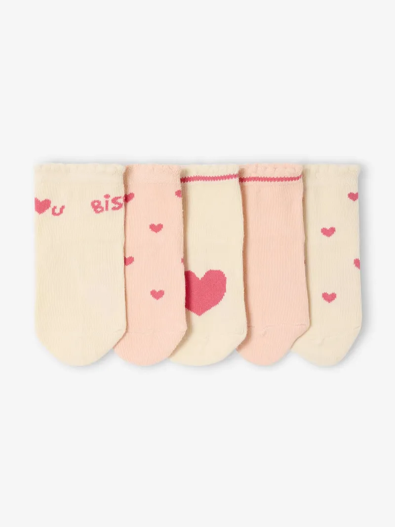 Vertbaudet 5er-Pack Socken HERZEN, Altrosa, – Produktbild 2 von 3
