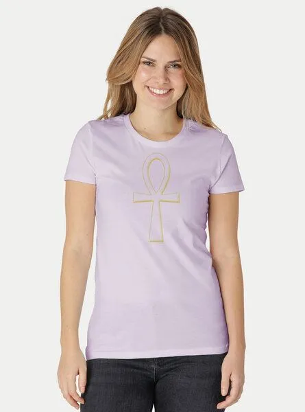 Peaces.bio - handbedruckte Biomode Peaces.bio - handbedruckte Biomode Damen Fit T-Shirt Ankh, Lavendel, – Produktbild 2 von 2