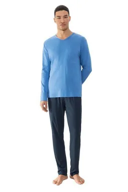 mey Mey Herren Schlafanzug Pyjama lang "Micro Blue" Made-in-Green – Produktbild 1 von 1