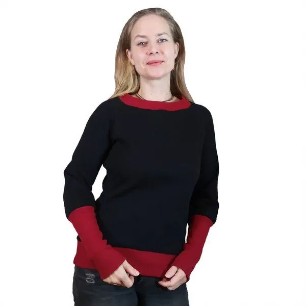 liebewicht liebewicht Pullover Sweatshirt kurz mit langen Bündchen, Schwarz/rot, – Produktbild 1 von 4