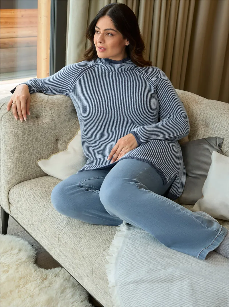 sheego Rollkragenpullover eisblau-rauchblau, Eisblau-rauchblau, – Produktbild 3 von 3