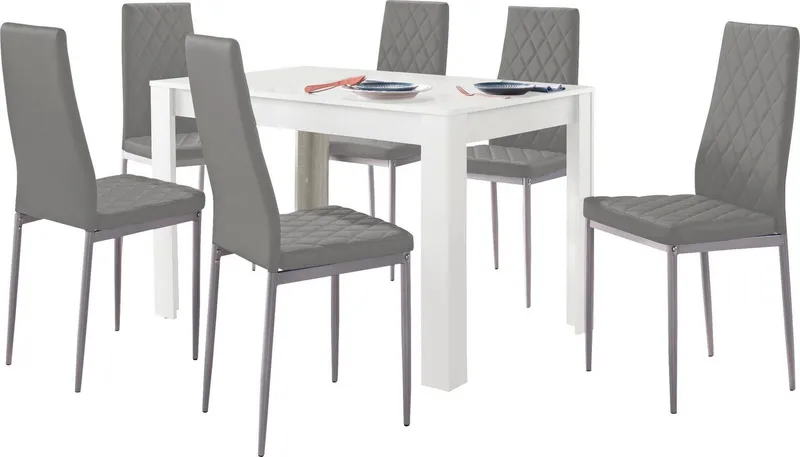 OTTO home Essgruppe Tisch, Stuhl, (Set, 5-tlg., 5tlg. Set. Tisch 120 cm plus 4 Stühle), Tisch 120 cm, 4 Stühle in Lederoptik, Grau|weiß, – Produktbild 2 von 5