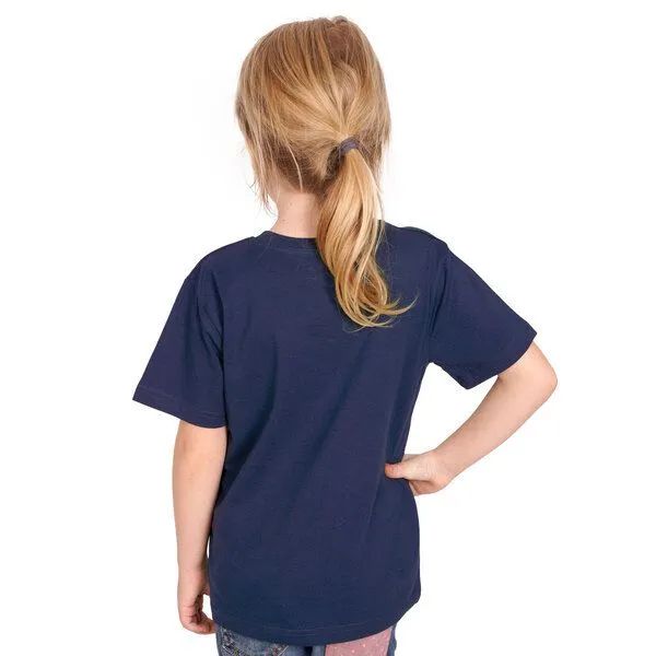HANDGEDRUCKT HANDGEDRUCKT "Sunsethorse" Unisex Kinder-T-Shirt, Frenchnavy, – Produktbild 2 von 3
