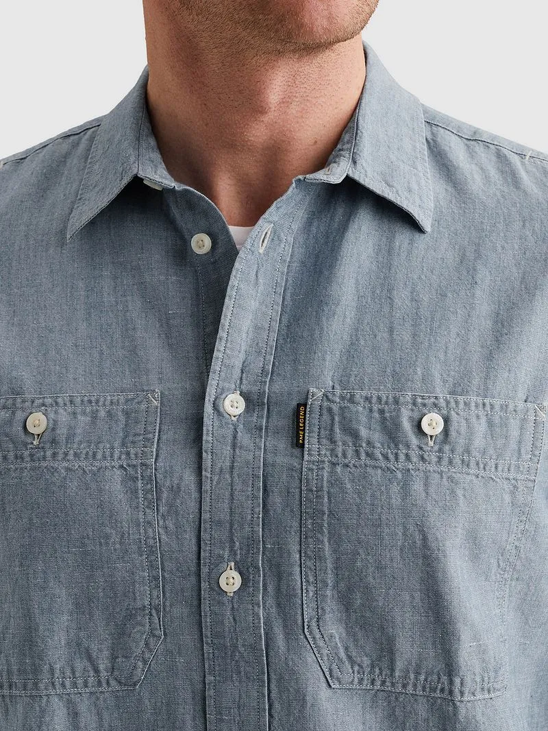 PME Legend PME Legend Short Sleeve Hemd Coton Linnen Chambray Indigo, Blau, – Produktbild 3 von 5