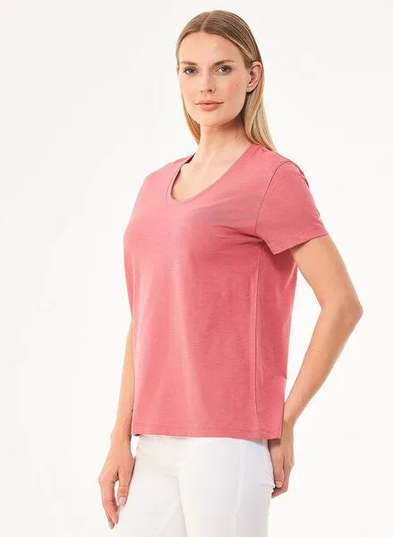 ORGANICATION ORGANICATION Damen Basic T-Shirt aus Bio-Baumwolle mit V-Ausschnitt, Rose(desert rose), – Produktbild 3 von 4