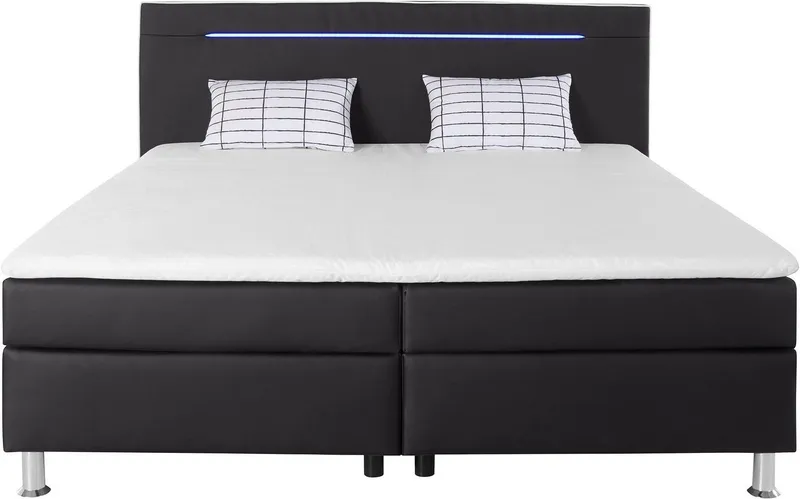 COLLECTION AB Boxspringbett LONDON inkl. Bonnell-Federkernmatratze H2, mit Topper, Kissen & LED, 90/140/180 cm x 200 cm, Schwarz, – Produktbild 5 von 8