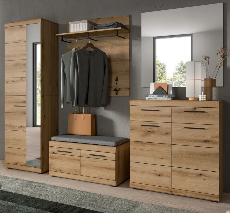 Inn.Furn Garderoben-Set Shawn, (Komplett-Set 5-teilig in Evoke Eiche, Flurgarderobe ca. 270 x 197 cm), variable Inneneinteilung, bis zu 13 Fächer, Beige, – Produktbild 1 von 5