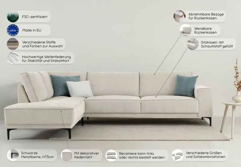 OTTO home Ecksofa OLAND Luxus-Microfaser L-Form, B: 289 cm, Skandi-Design, Grau, – Produktbild 4 von 5