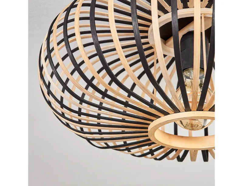 hofstein Deckenleuchte moderne Deckenlampe aus Metall/Bambus in Schwarz/Naturfarben, ohne Leuchtmittel, Boho-Design Deckenleuchte, Lichteffekt an d. Decke, Ø 40 cm, 1 x E27, Beige|schwarz, – Produktbild 3 von 5