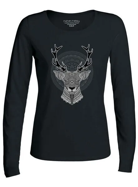Human Family Human Family Damen Longsleeve "Have Fun Deer", Schwarz, – Produktbild 1 von 3