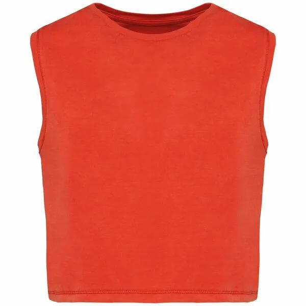 Greenspired Greenspired Umweltfreundliches ärmelloses Cropped Damen-T-Shirt 165g/m², Verwaschenes paprika, – Produktbild 1 von 2