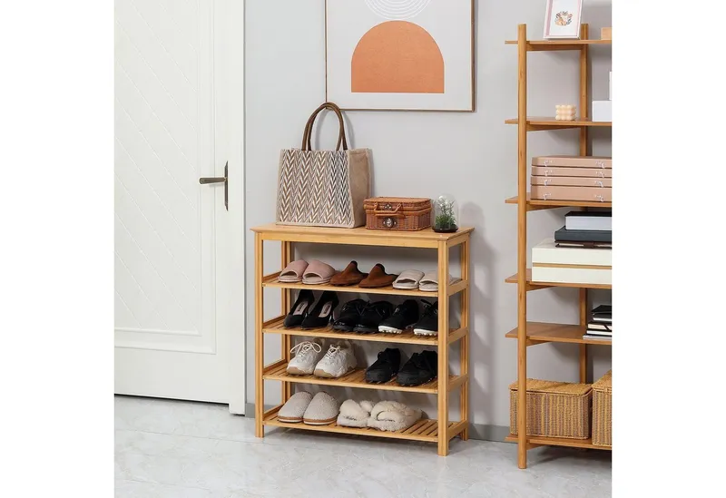 HOMCOM HOMCOM Schuhregal Schuhablage mit 5 Ebenen, Schuhständer 1-tlg., für max. 20 Paar Schuhe, Beige, – Produktbild 2 von 5