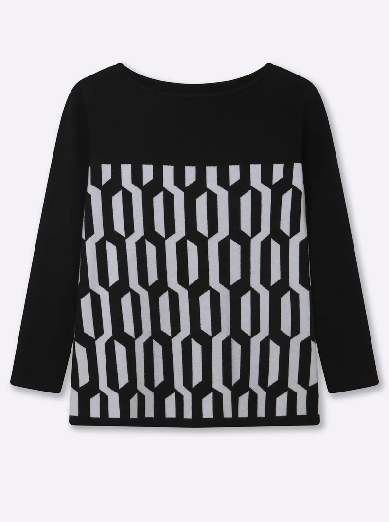 sheego Pullover schwarz-ecru-gemustert, Schwarz-ecru-gemustert, – Produktbild 1 von 2