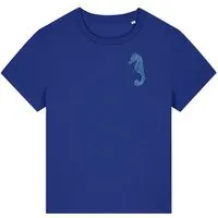 ilovemixtapes ilovemixtapes Nachhaltiges Damen T-Shirt mit Seepferdchen-Motiv – zeitlos, bequem & fair produziert, Worker blue (blau), – Produktbild 1 von 1