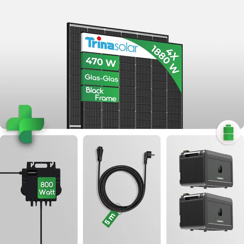 Growatt PV Set - 1760Wp Balkonkraftwerk Mit 2 × NOAH 2000 Batterien + 600/800W Mikro Wechselrichter + Trina Vertex S+ 440W Solarmodul – Produktbild 2 von 2