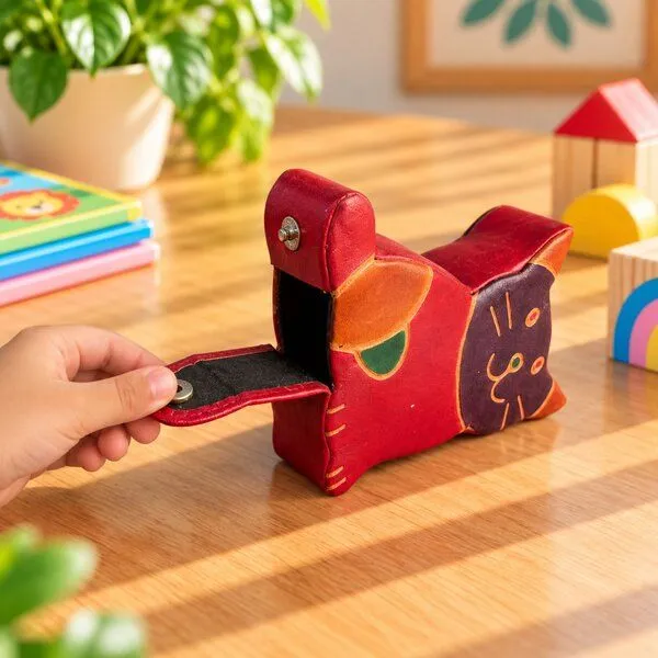 Janselo Sitzende Katze Kinder-Spardose aus Shanti-Leder in Rot – Produktbild 4 von 4