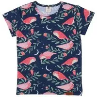 Walkiddy Kinder T-Shirt GOTS zertifiziert Bio-Baumwolle Dunkelblau Vogel-Print „Pinky Birds“ Kurzarm weich – Walkiddy – Produktbild 1 von 1