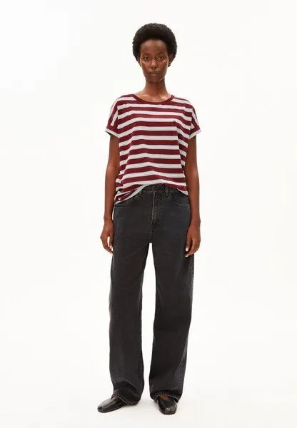 ARMEDANGELS ARMEDANGELS IDAARA STRIPES Damen T-Shirt aus Bio-Baumwolle, Velvet red-soft blue-undyed, – Produktbild 4 von 4