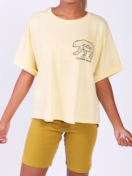 watapparel watapparel Oversize T-Shirt Frauen Born to explore more, Butter, – Produktbild 2 von 4