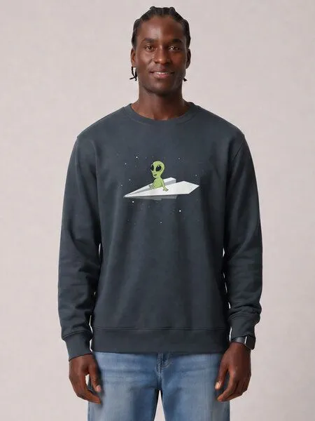 watapparel watapparel Sweatshirt Unisex Alien on a paper plane, India ink grey, – Produktbild 2 von 2