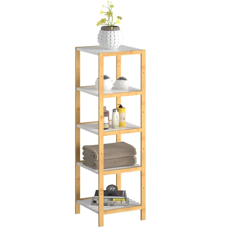 Casaria® Standregal Bambus Weiß 140x33x34cm, Weiß, – Produktbild 2 von 2
