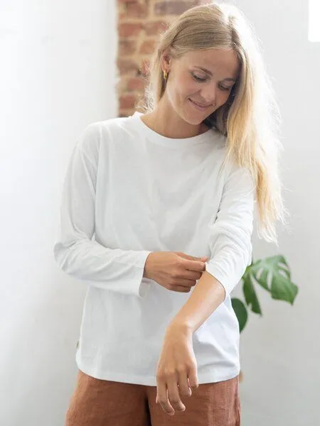 FUXBAU FUXBAU Frauen Basic Langarmshirt, Weiß, – Produktbild 2 von 4